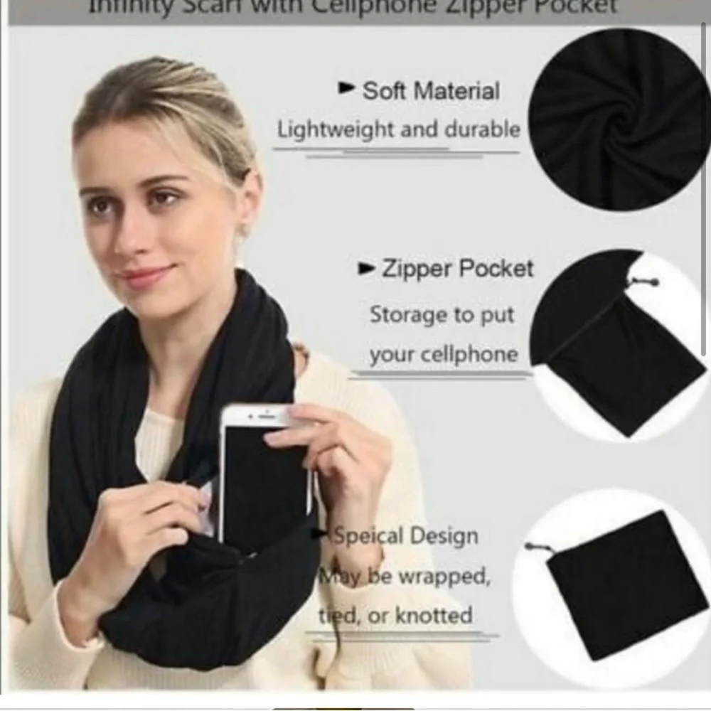 Beyond Yoga Black Pocket Infinity Scarf